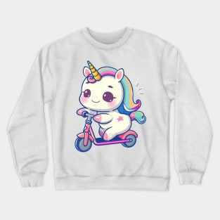 cute unicorn playing scooter Crewneck Sweatshirt